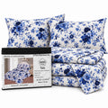 Blue Floral Microfiber 6 Piece Bed Sheet Set – Twin – Packaging on White Background