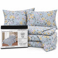 Blue Botanical Microfiber 6 Piece Bed Sheet Set – Twin – Packaging on White Background