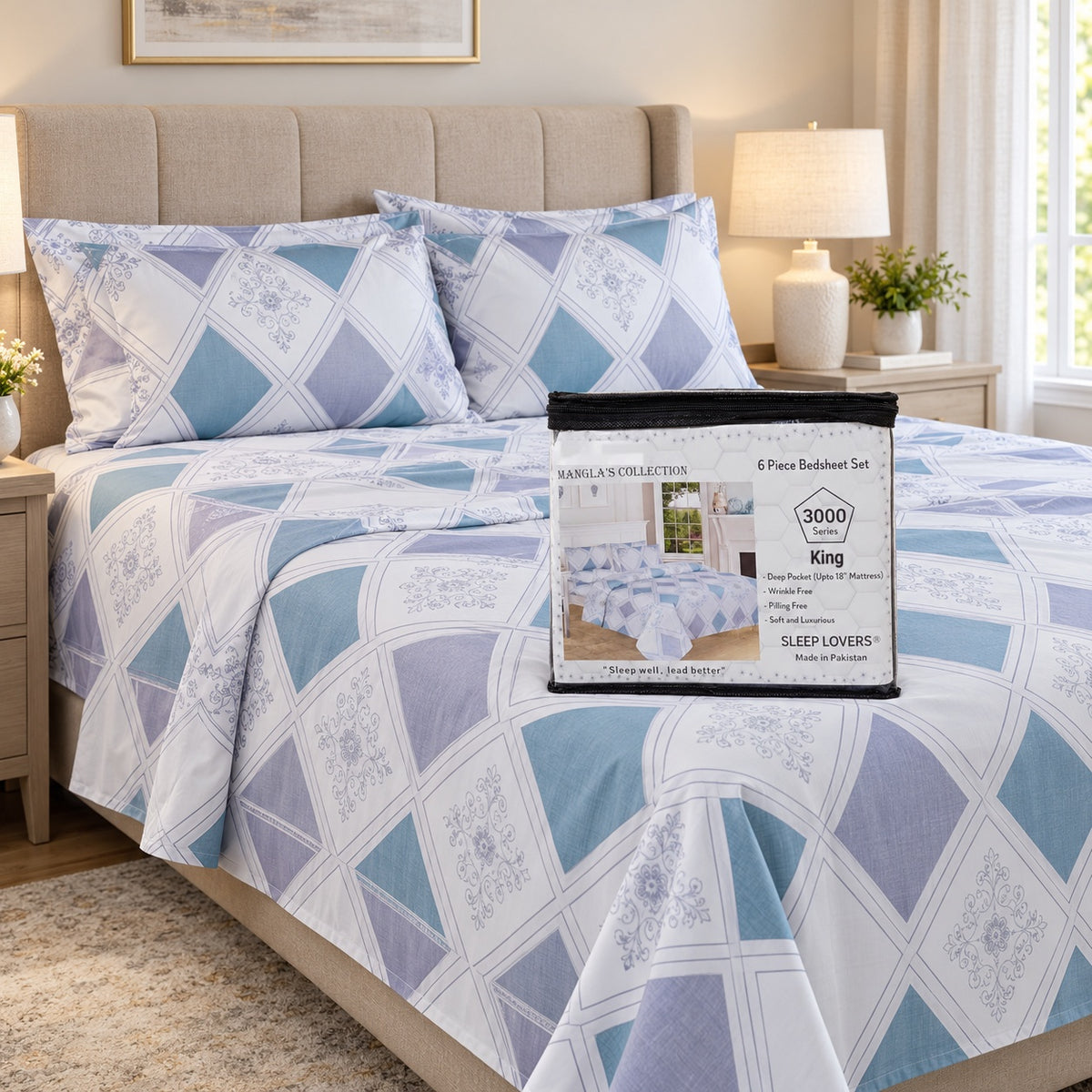 Pastel Diamonds Microfiber 6 Piece Bed Sheet Set – King – Room Scene