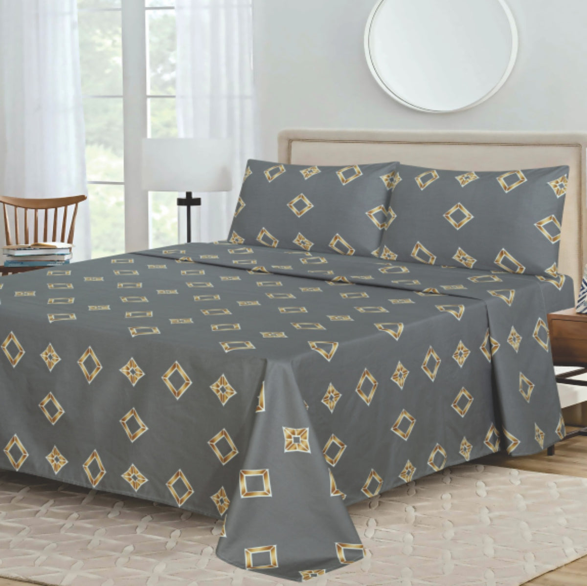 Grey Diamond Print Comforter Set