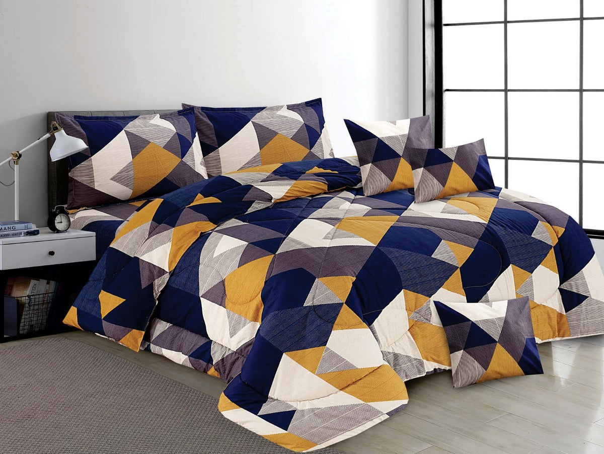 Navy & Mustard Abstract Triangle Comforter Set